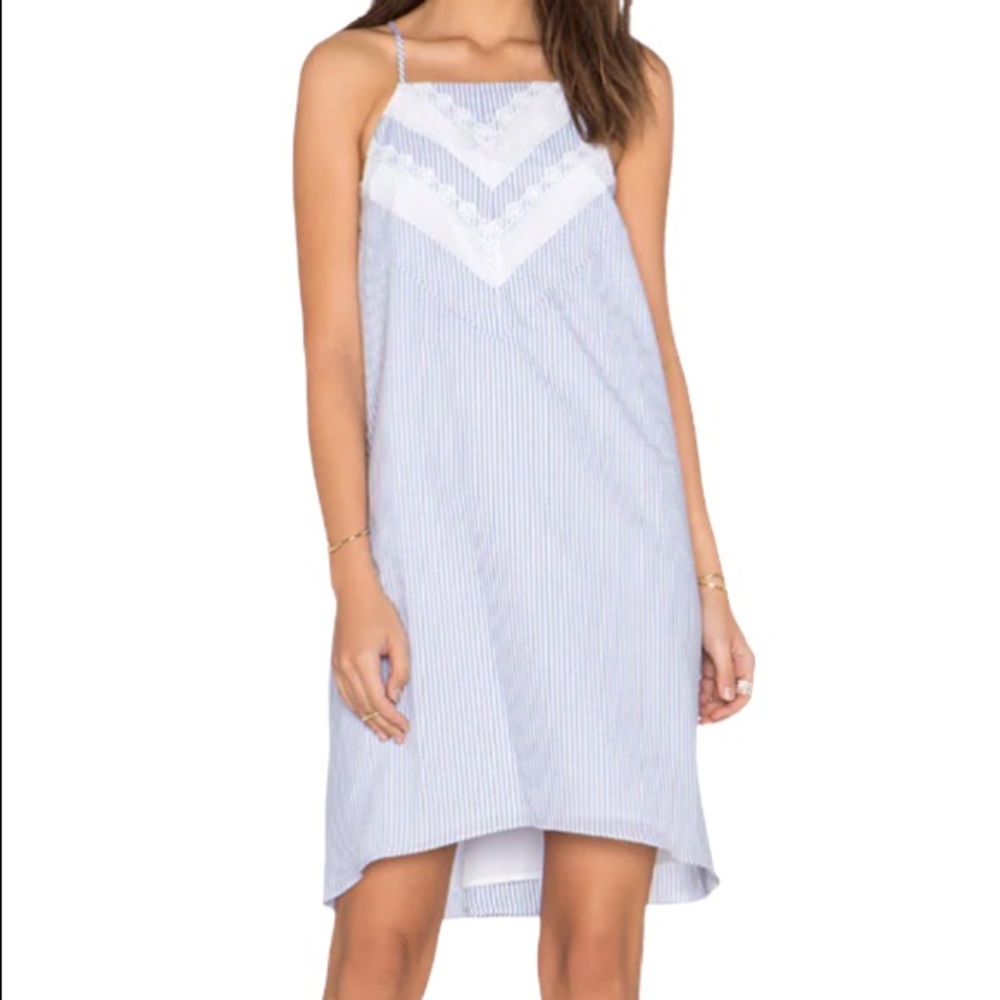 BCBGENERATION Women’s Pale Blue Stripe Trim Bodice Dress. Size: S